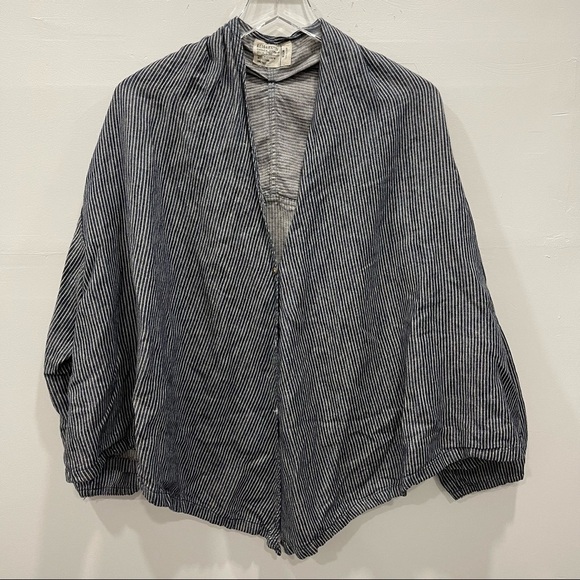 Alternative Button Front Oversized Tie-Front Stripe Top Oversized Lagenlook M - Picture 11 of 13